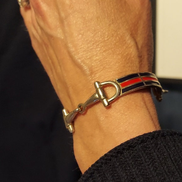 Super cool Gucci horsebit enamel bracelet, red, blue enamel, vintage 80's, GVC! - Picture 2 of 5